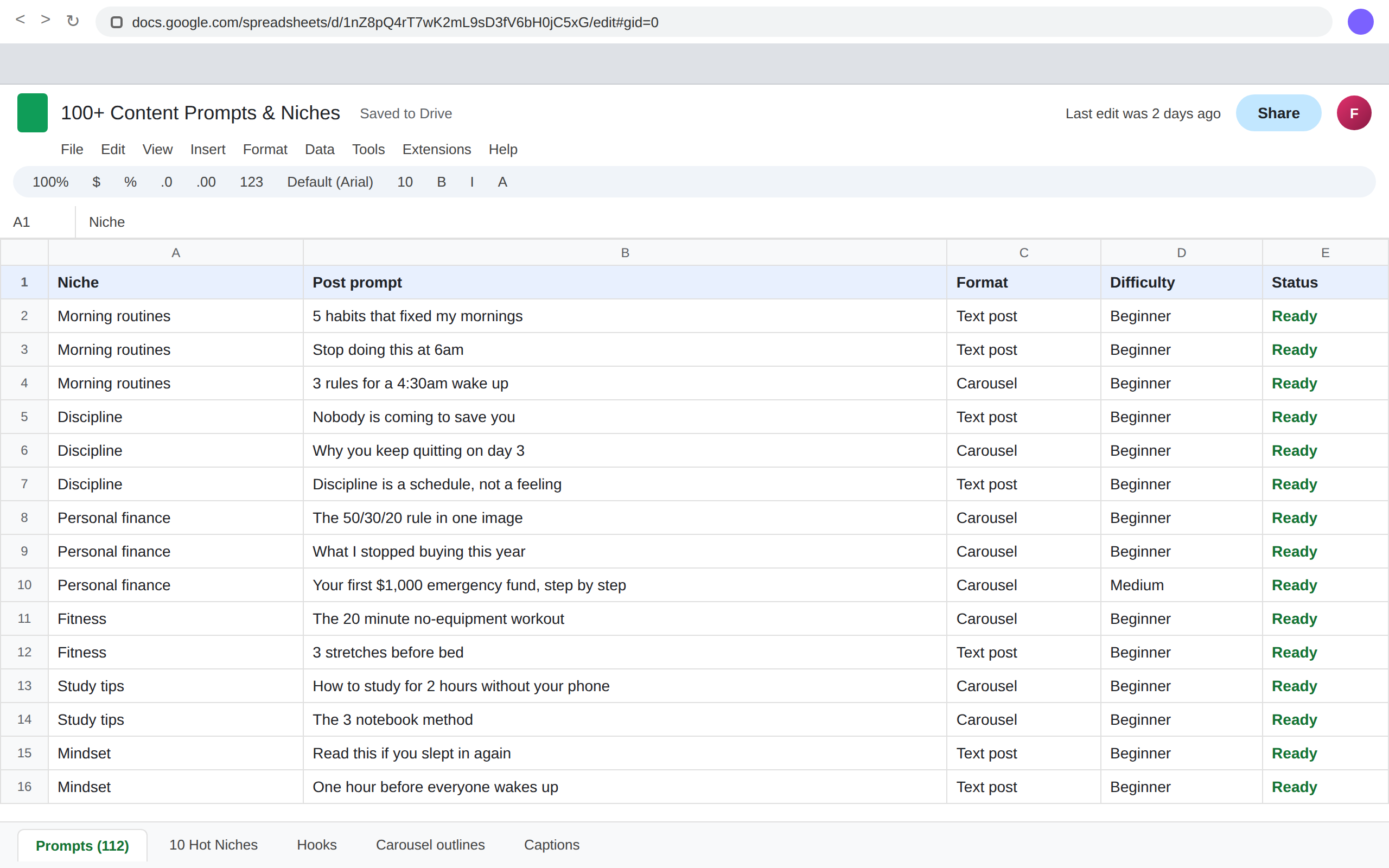 100+ prompts and niches